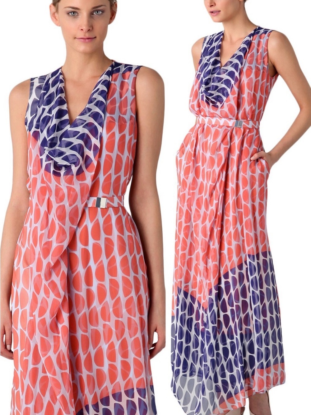 Diane von Furstenberg Signature Long Dress Sleeveless Chiffon Resort Beach 2 DVF